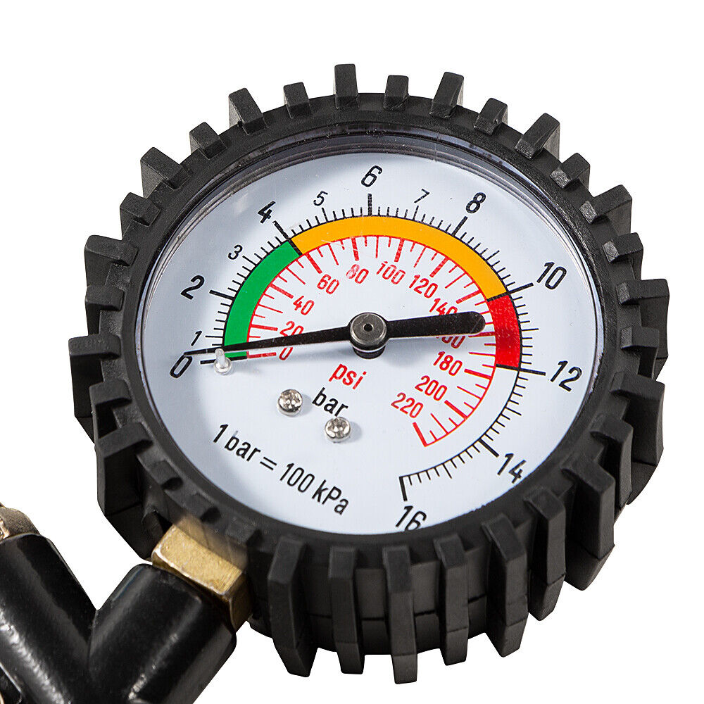 Tire Inflator Gauge 220 PSI with Blow Gun and Swivel Plugs