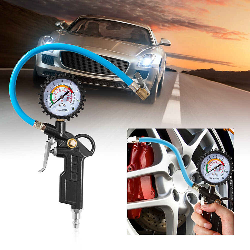 Tire Inflator Gauge 220 PSI with Blow Gun and Swivel Plugs