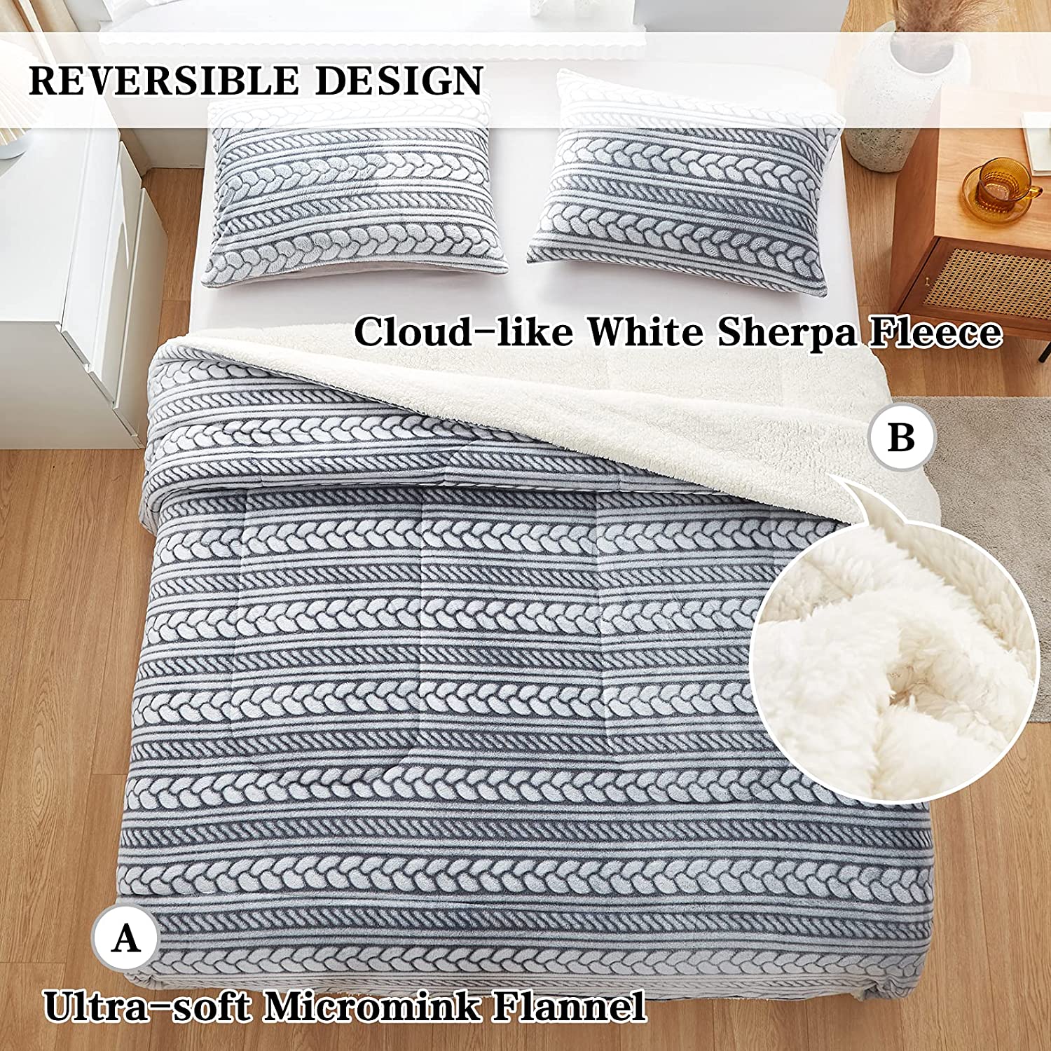 Flannel Fleece Sherpa Comforter Set