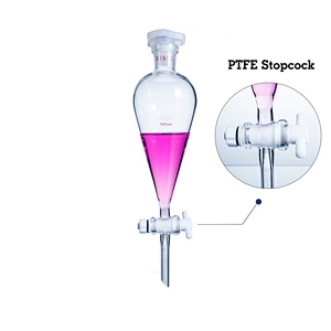 Seperatory funnel pear shape with ground in glass or plastic stopper with glass stopcock or PTFE stopcock