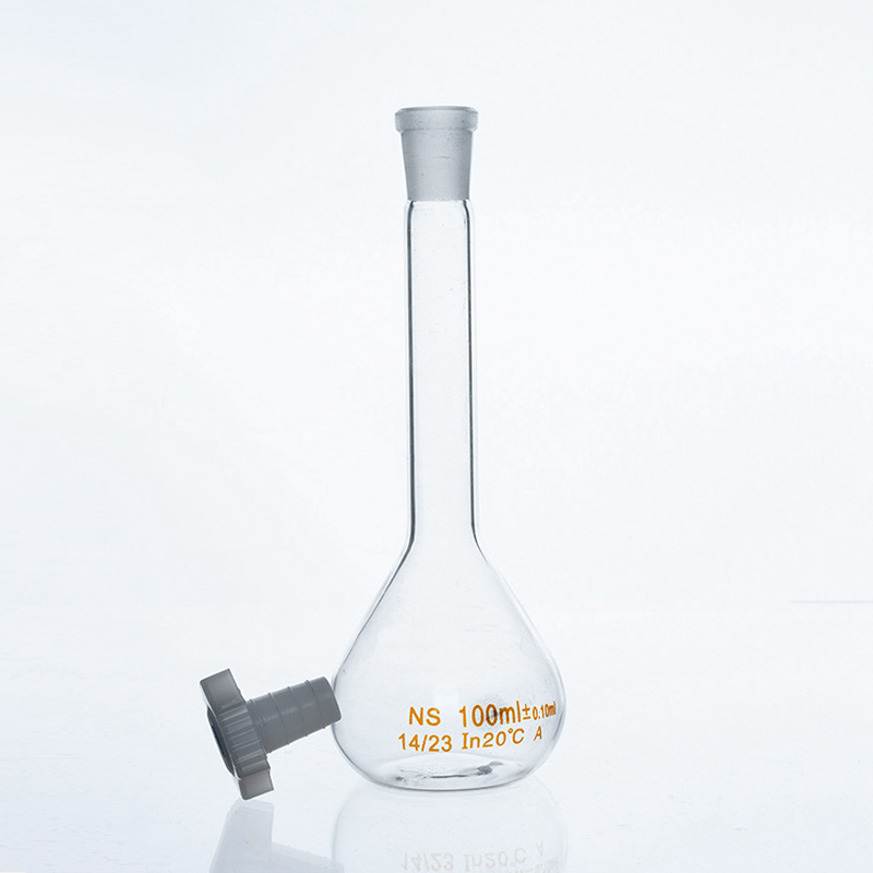 Volumetric flask class A with one graduation mark with glass or plastic stopper