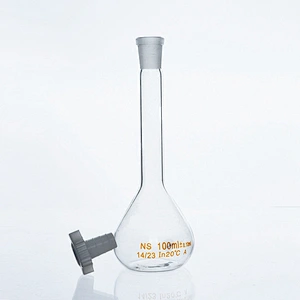 Volumetric flask class A with one graduation mark with glass or plastic stopper