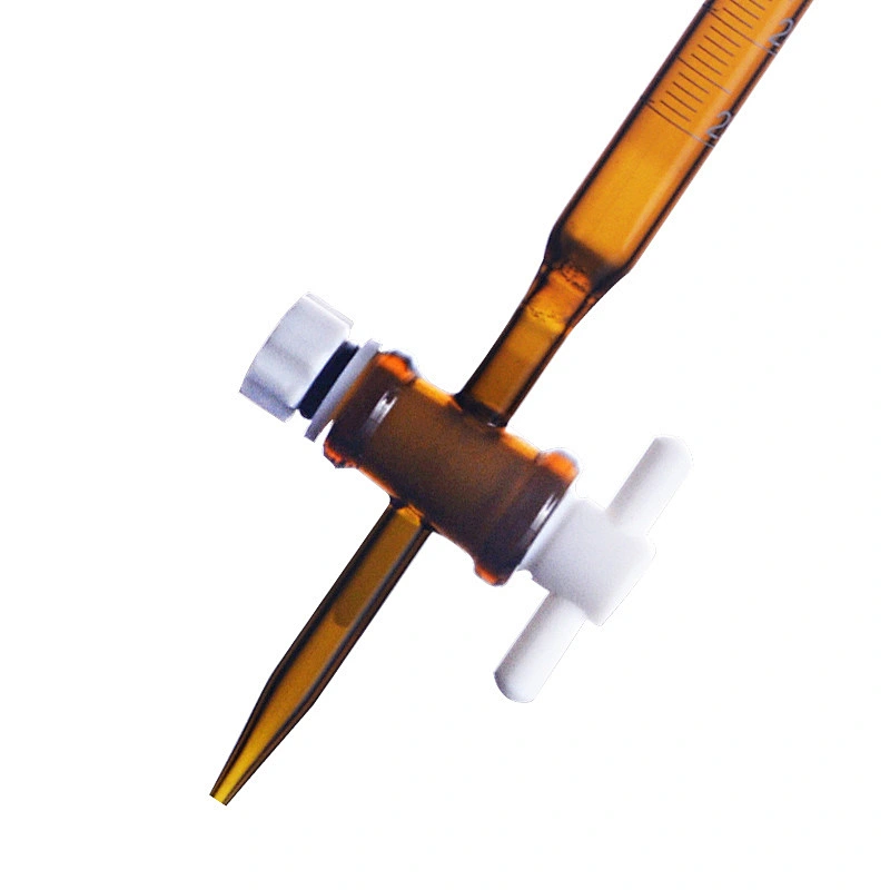 Burette  transparent glass with blue line or white line with straight PTFE stopcock class A