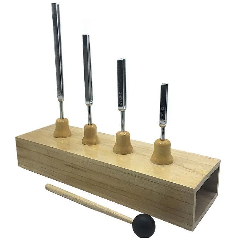 4 Pcs Tuning Fork Set, Steel Tuning Fork Musical Instrument with Wooden Resonance Box and Silicone Hammer