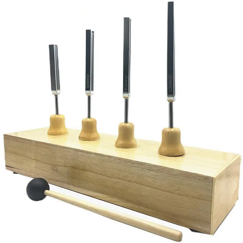 4 Pcs Tuning Fork Set, Steel Tuning Fork Musical Instrument with Wooden Resonance Box and Silicone Hammer