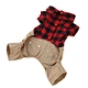 Dog Red Plaid Shirt Khaki Overalls