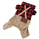 Dog Red Plaid Shirt Khaki Overalls
