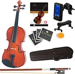 Mendini By Cecilio Violin For Kids & Adults - 4/4 MV Natural Varnish Finish Violins, Student or Beginners Kit w/Case, Bow, Extra Strings, Tuner, Lesson Book - Stringed Musical Instruments