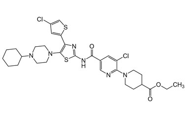 4-Piperidinecarboxylic acid, 1-[3-chloro-5-[[[4-(4-chloro-2-thienyl)-5-(4-cyclohexyl-1-piperazinyl)-2-thiazolyl]amino]carbonyl]-2-pyridinyl]-, ethyl ester