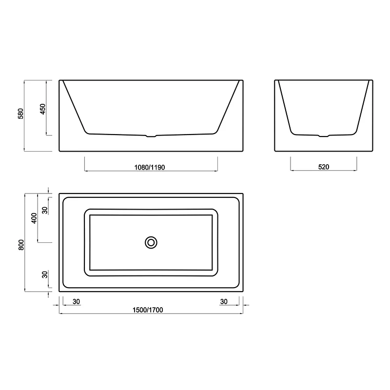 Luxury Back-to-Wall / Alcove Acrylic Bathtub (with Deck)
