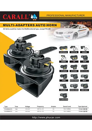 CARALL FK-K85 Multi-Adapter Fanfare Horn - Plug & Play 15+ Vehicle Adapter Snail Horn Set for Toyota Honda VW BMW Ford Hyundai & More
